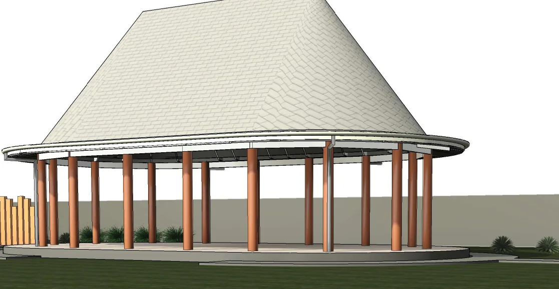 Coloured render of the proposed Fale Pasifika
